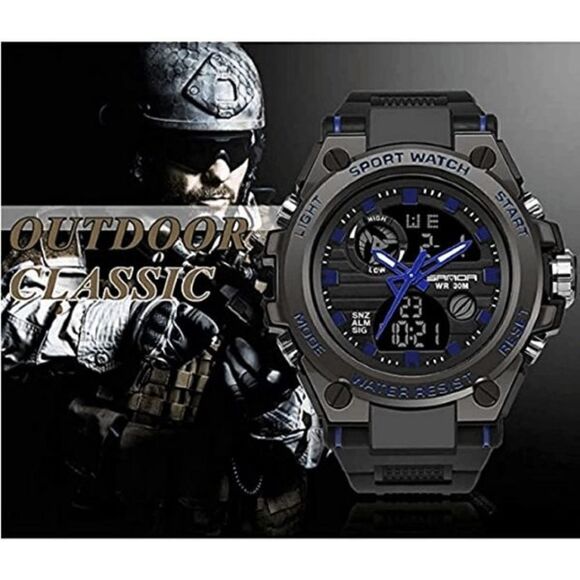 BLACK BLUE STAINLESS STEEL MILITARY SPORT WATERPROOF QUARTZ WRISTWATCH - Picture 6 of 6